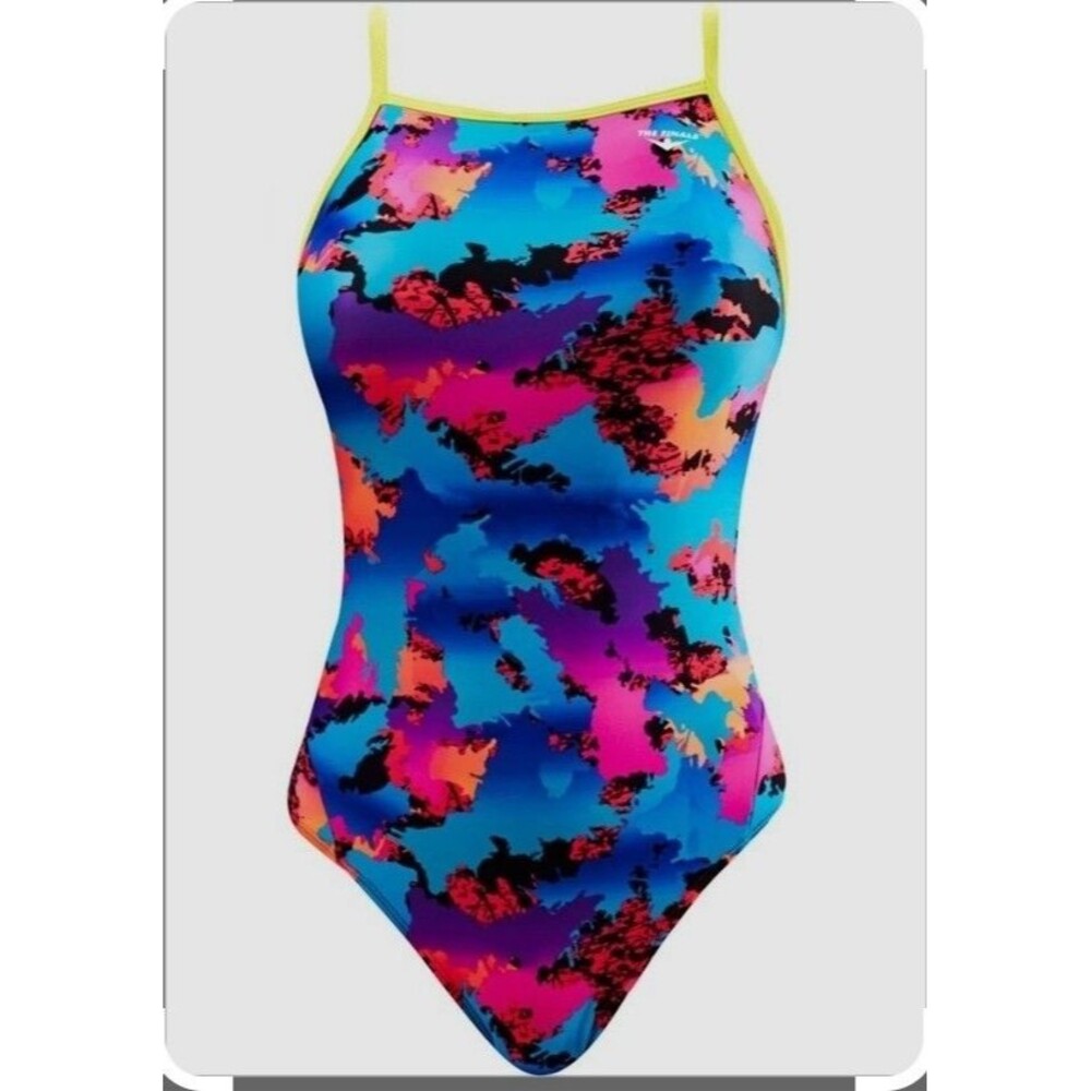 TYR The Finals Funky Non Foil Neon/blue Girls Women's  1 Piece Swim Size 32 New